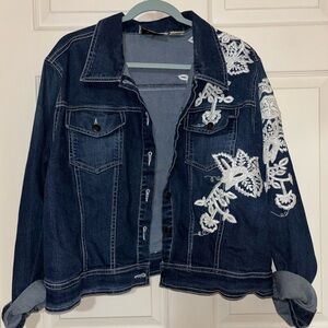 Denim Jacket with White Embroidery